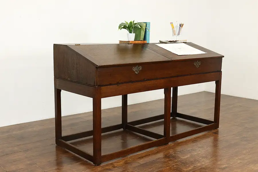 Main image of Oak Antique Standup Railroad Office Desk Kitchen Island Wine Table