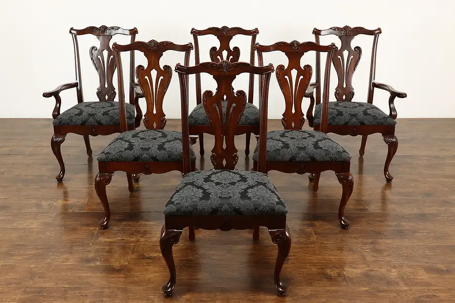 Main image of Set of 6 Georgian Design Vintage Dining Chairs, New Upholstery Kincaid