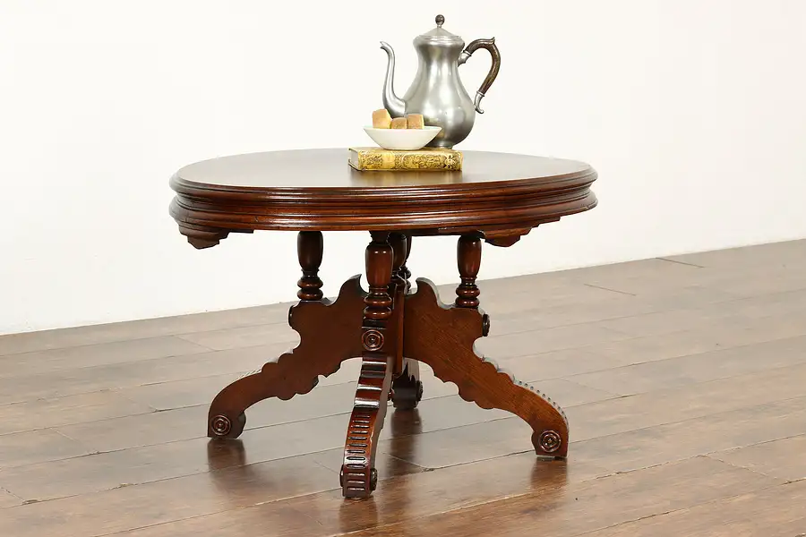 Main image of Victorian Antique Oval Carved Walnut Table shortened to Coffee Table