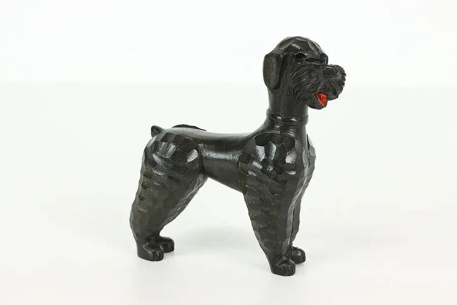 Main image of Farmhouse Vintage Carved Poodle Dog Black Forest Sculpture