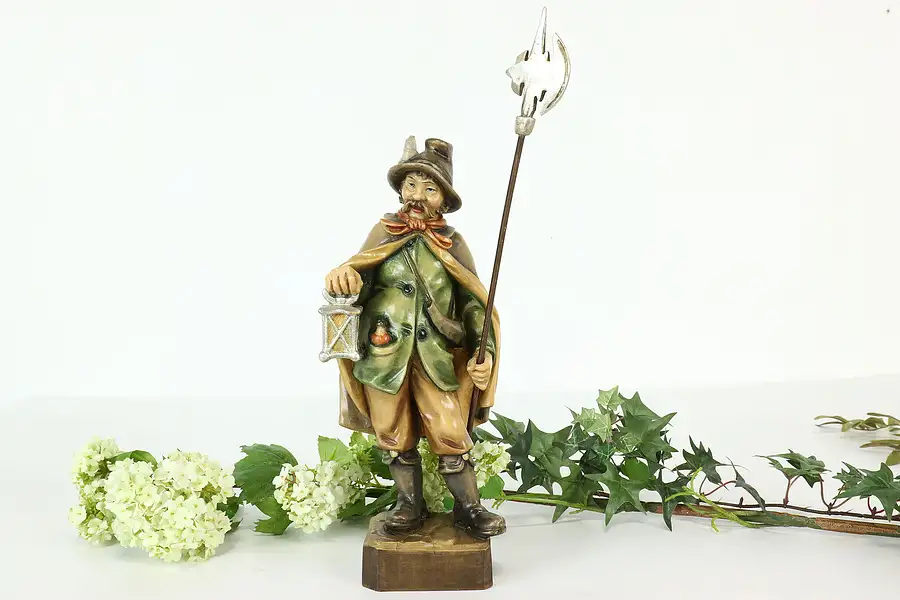 Main image of Swiss Hand Carved Vintage Folk Art Statue, Town Guard Sculpture, Stahli