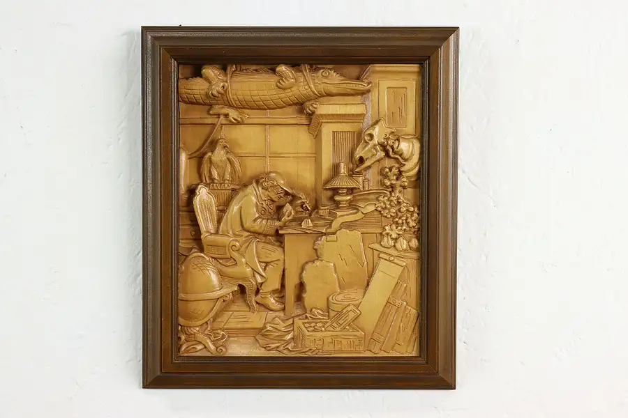 Main image of Alchemist at Work German Vintage Carved Wall Plaque After Spitzweg