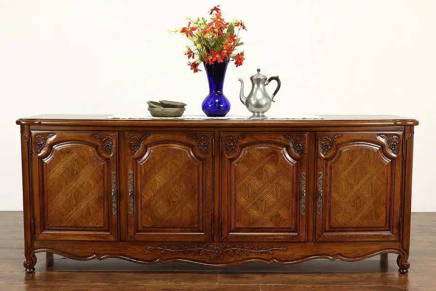 Main image of Country French Vintage Carved Oak Buffet, Server, Bar Cabinet, TV Console