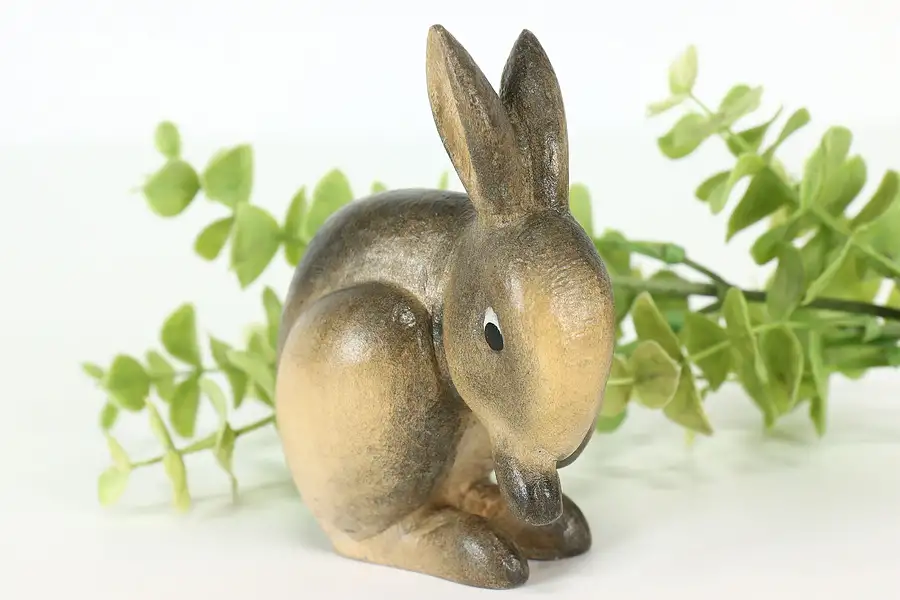 Main image of Hand Carved Vintage Painted Bunny Alpine Rabbit Sculpture