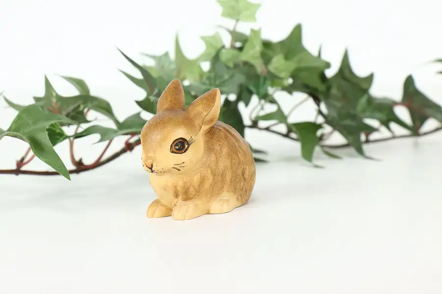 Main image of Hand Carved Vintage Painted Small Bunny Alpine Rabbit Sculpture