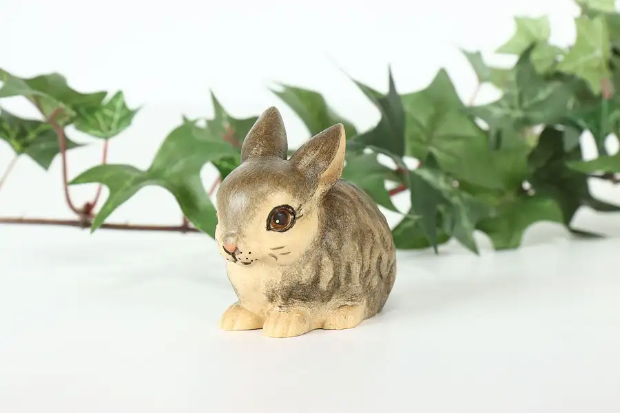 Main image of Hand Carved Vintage Painted Small Bunny Alpine Rabbit Sculpture