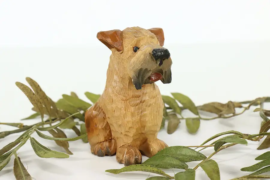 Main image of Hand Carved Dog 4" Alpine Vintage Folk Art Sculpture