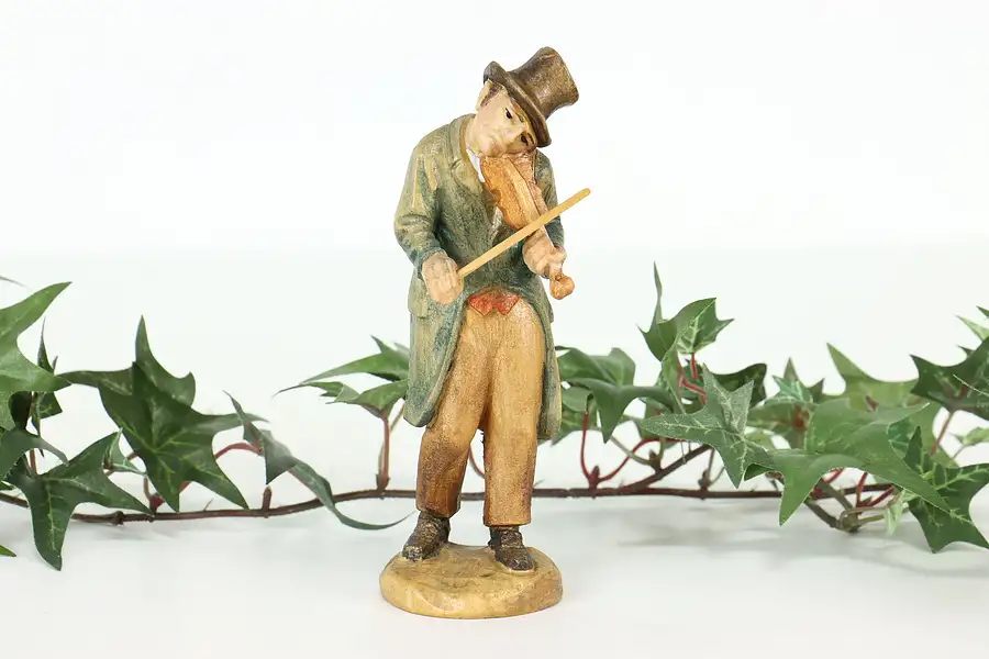 Main image of Man Playing Violin Hand Carved Vintage Alpine Sculpture