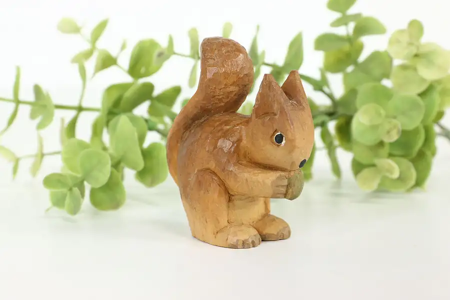 Main image of Hand Carved Vintage Painted Squirrel Alpine Sculpture