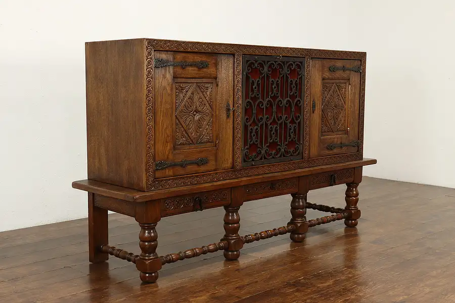 Main image of Renaissance Oak Antique Sideboard, Buffet, Bar Cabinet or TV Console