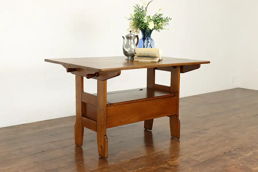 Main image of Farmhouse Antique Pine Flip Top Table converts to Bench Seat & Storage