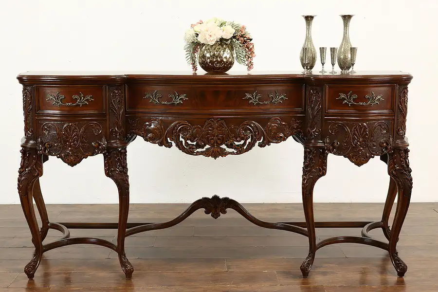 Main image of French Design Antique Flame Grain Walnut Buffet or Sideboard, Saginaw