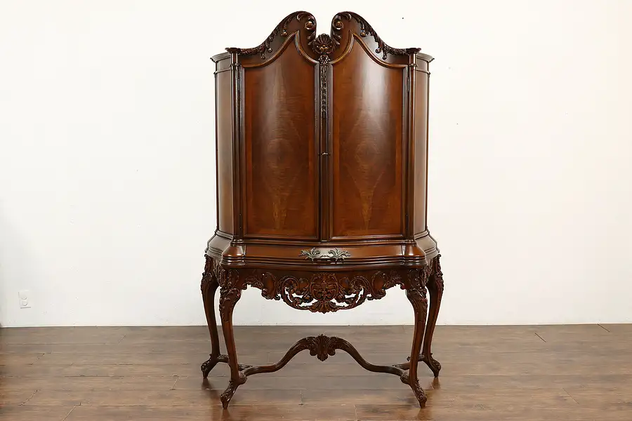 Main image of French Design Antique Flame Grain Walnut China Cabinet, Saginaw