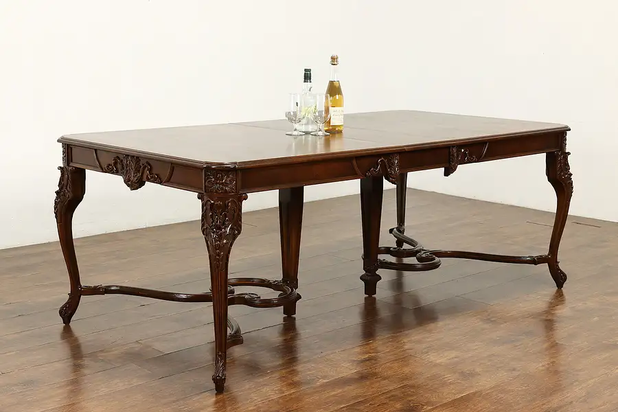 Main image of French Design Antique Walnut Dining Table, 3 Leaves Extends 9' Saginaw