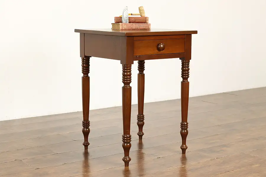 Main image of Sheraton Antique Walnut Farmhouse Nightstand, Lamp or End Table