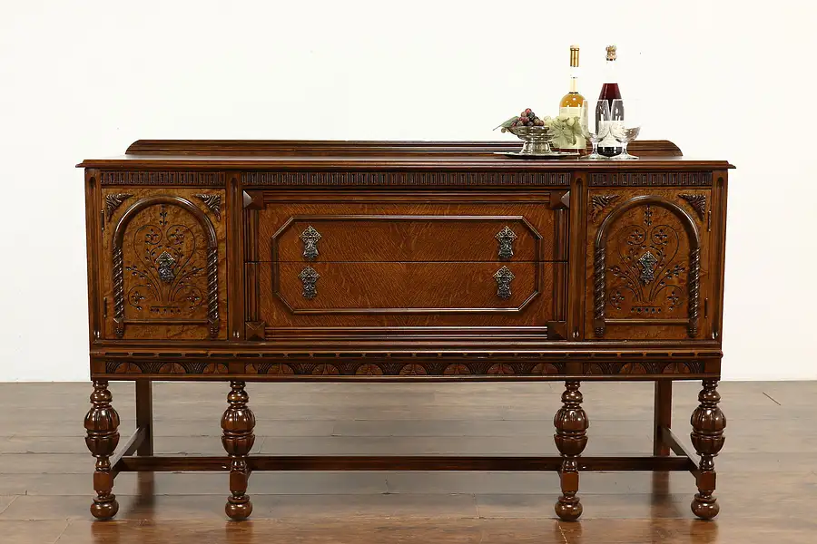 Main image of Tudor Design Antique Oak & Birdseye Maple Buffet, Sideboard or Server