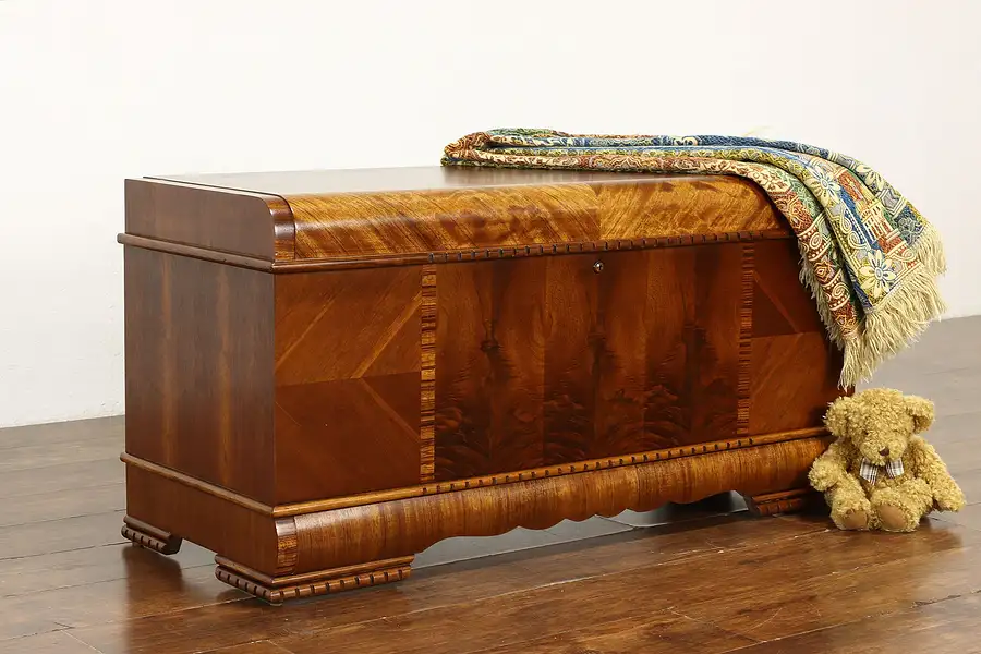 Main image of Art Deco Waterfall Design Vintage Cedar Trunk or Blanket Chest, Lane