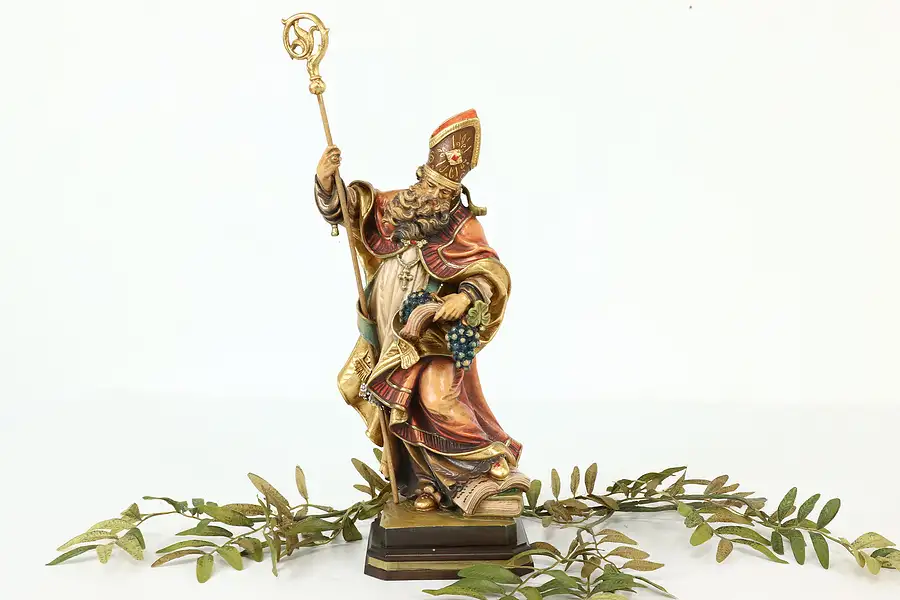 Main image of St. Urban Patron of Vine-Dressers Vintage Hand Carved Sculpture