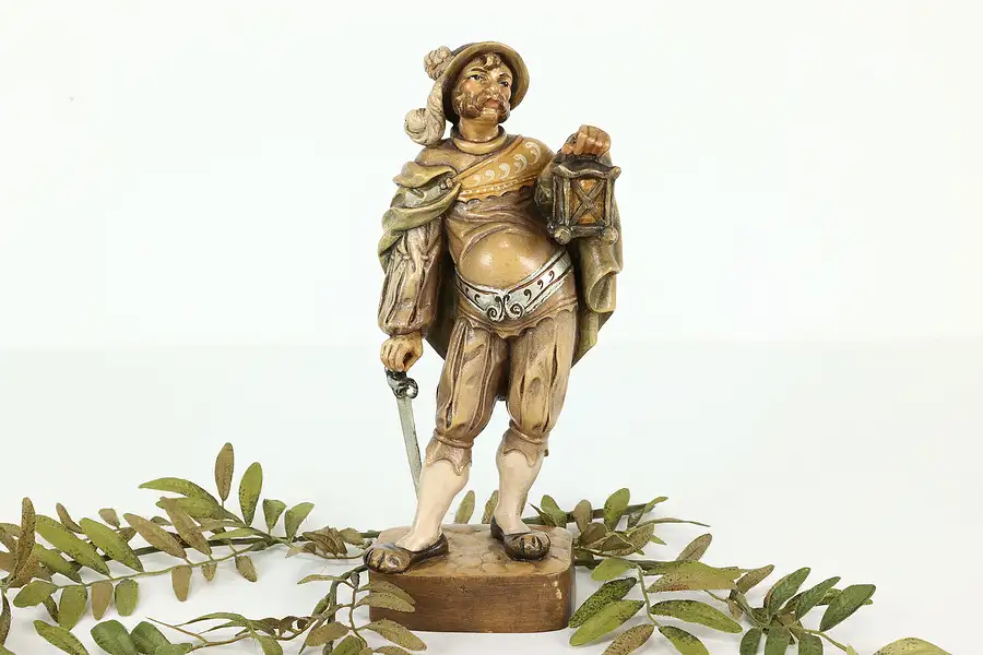 Main image of Swiss Hand Carved Vintage Folk Art Statue Cavalier Sculpture, Stahli