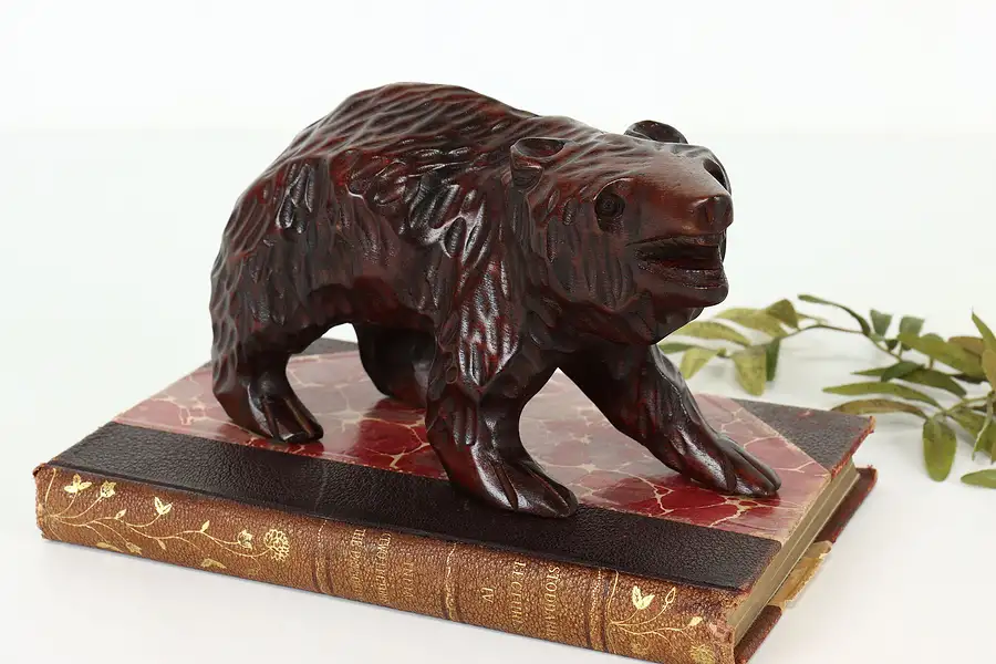 Main image of Stock Market Bear Statue Mahogany Carved Vintage Sculpture