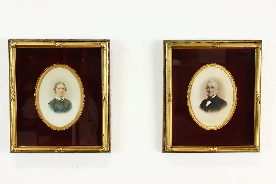 Main image of Pair of Victorian Antique Milk Glass Portraits Shadow Boxes 14"