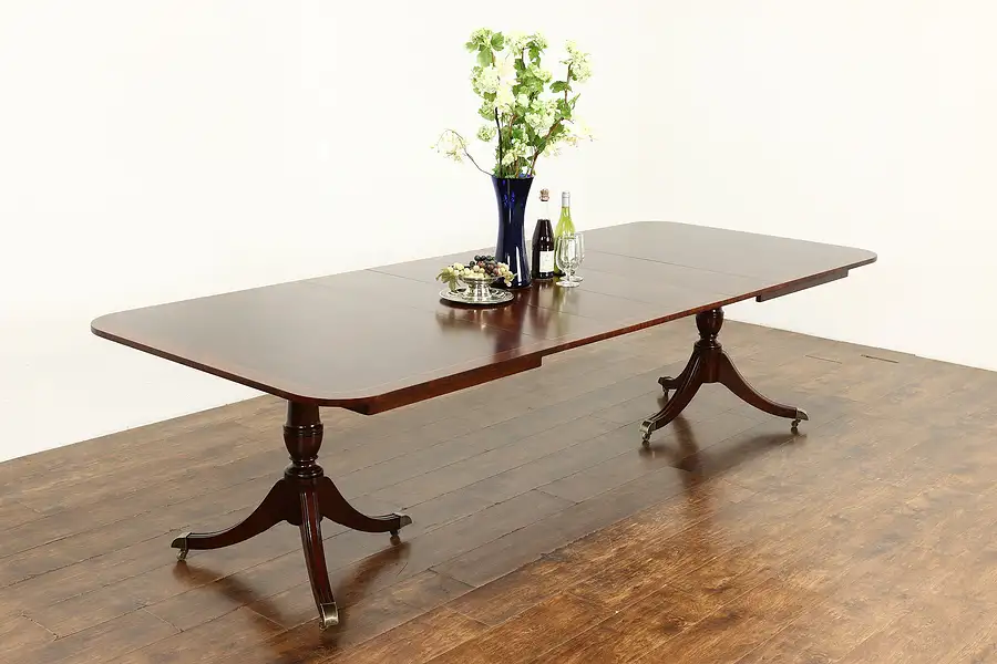 Main image of Georgian Vintage 9' Banded Mahogany Dining Table, 4 Leaves, Kindel