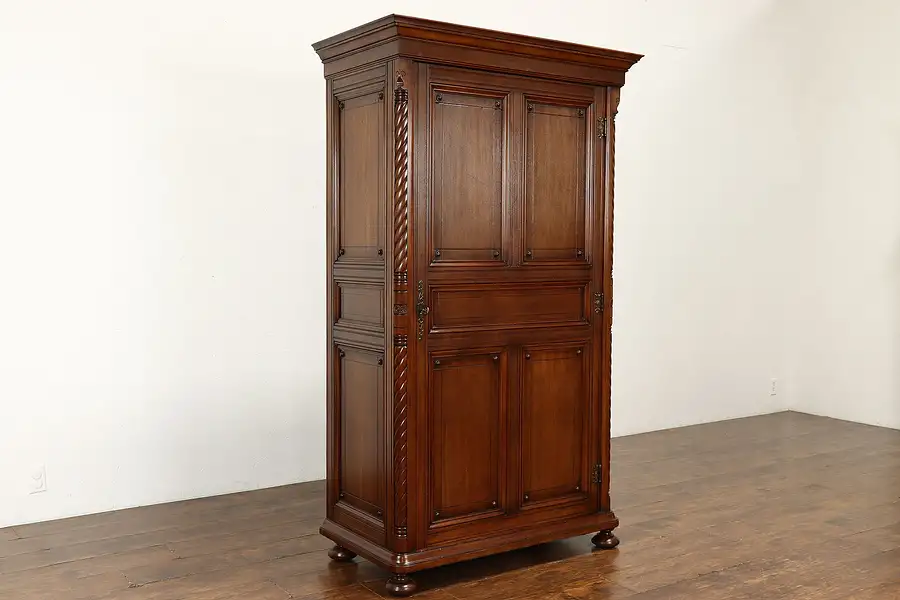 Main image of Victorian Eastlake Antique English Carved Walnut Armoire Wardrobe Closet