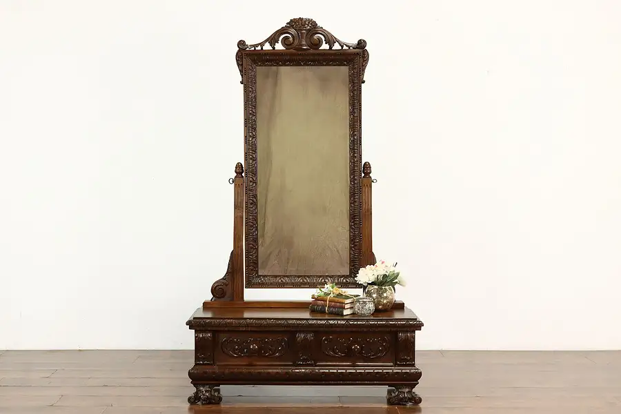 Main image of Renaissance Carved Antique Walnut Italian Hall or Dressing Mirror