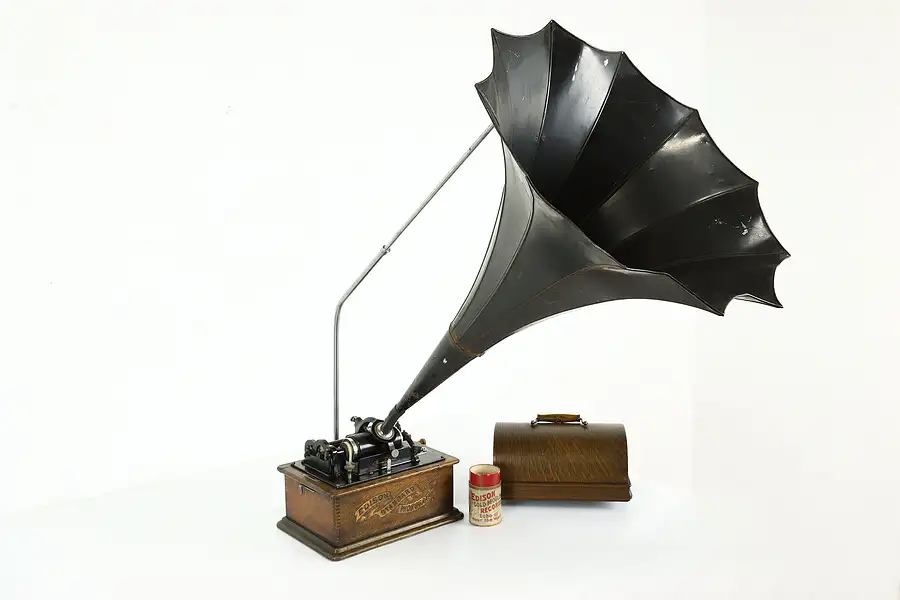 Main image of Edison Standard Antique Oak Record Player Cylinder Phonograph & Horn