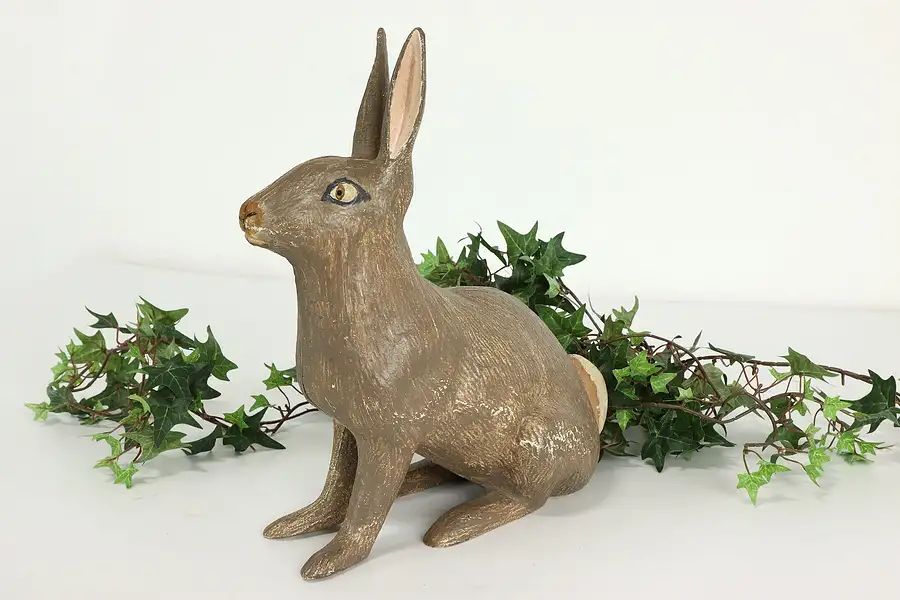 Main image of Farmhouse Antique Cast Iron Painted Rabbit Sculpture Door Stop