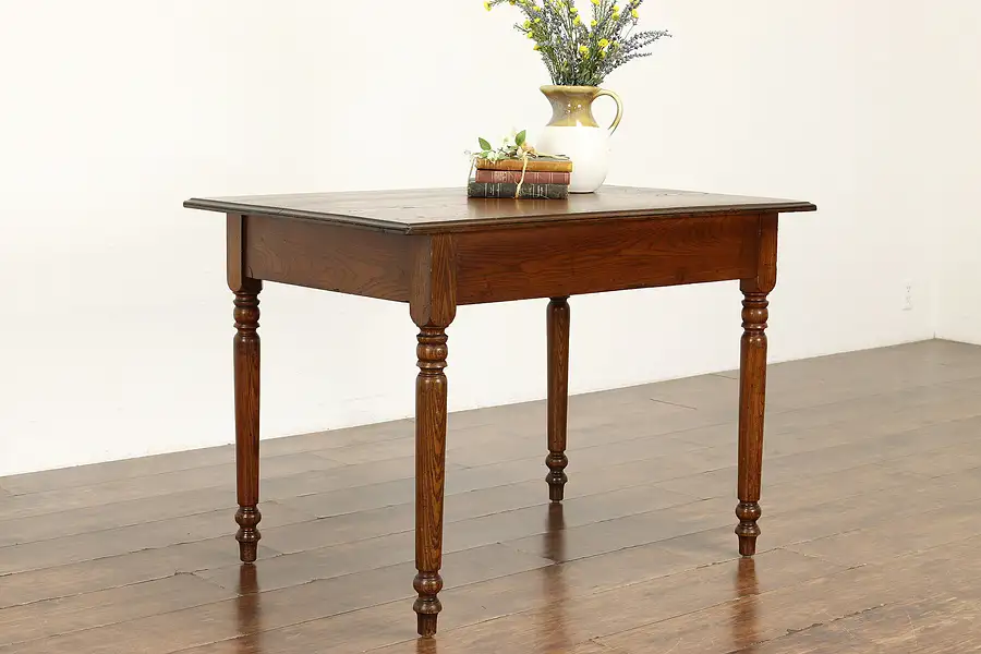 Main image of Farmhouse Solid Ash Antique Breakfast or Library Table, Turned Legs