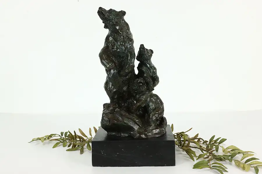 Main image of Mother Bear and Two Cubs Statue Bronze Sculpture on Marble Base, Lopez