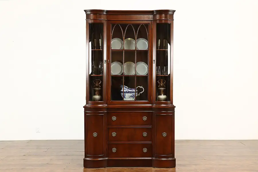 Main image of Traditional Vintage Mahogany China Display or Curio Cabinet Curved Glass