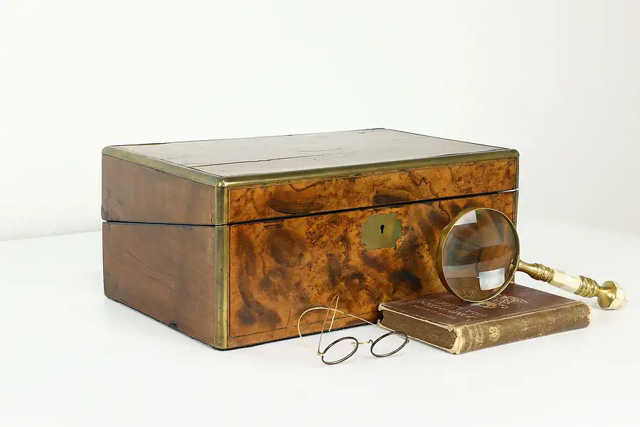 Main image of Victorian English Antique Travel Lap Desk, Secret Drawer, Jewelry Chest