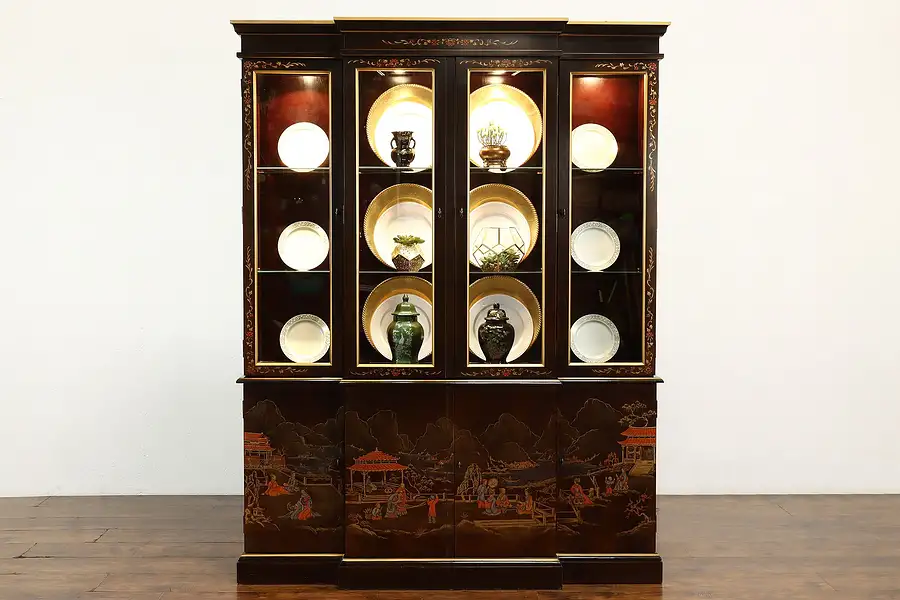 Main image of Chinese Design Vintage Hand Painted Breakfront or China Display Cabinet