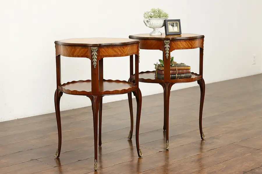 Main image of Pair of Vintage Satinwood & Tulipwood Lamp, End or Side Tables Weiman