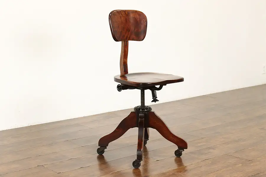 Main image of Swivel Adjustable Antique Birch Office or Library Desk Chair, Milwaukee