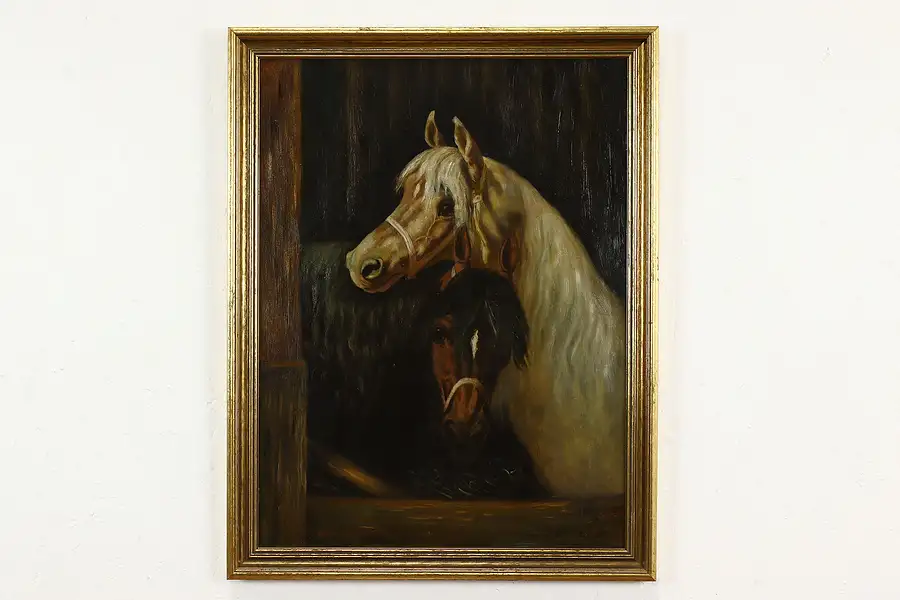 Main image of Young Horses or Colts Original Vintage Oil Painting, C J P 27"