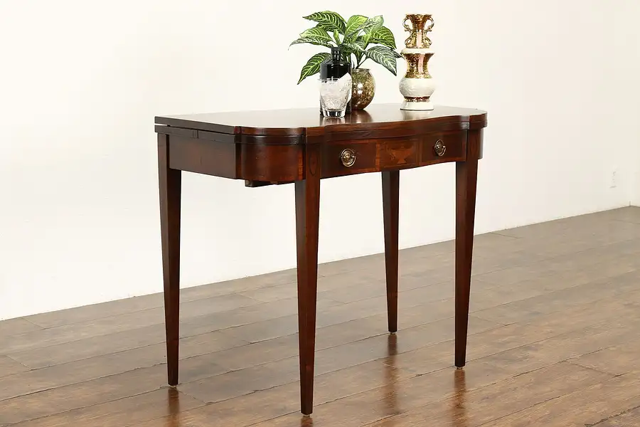 Main image of Federal Vintage Mahogany Console Opens to Game or Dining Table, 3 Leaves