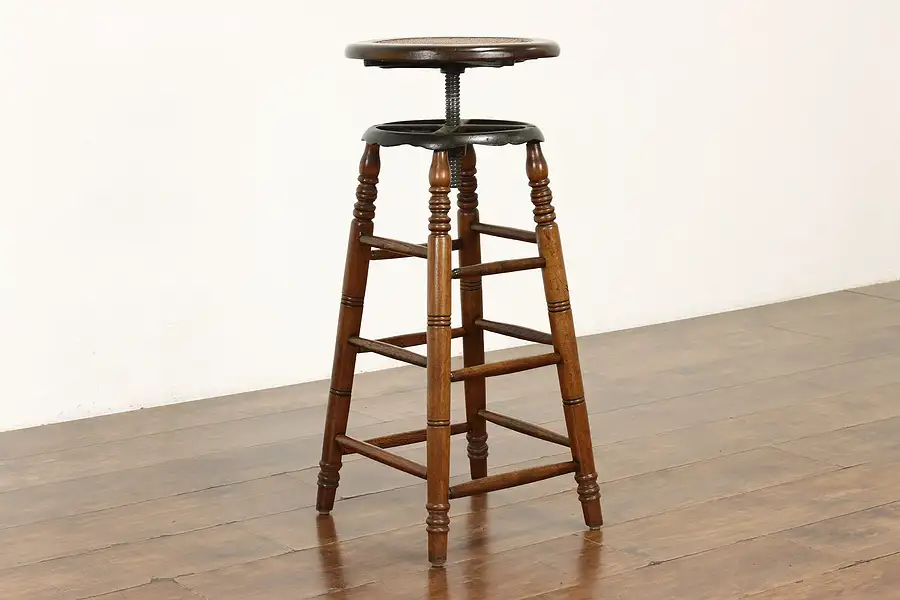 Main image of Industrial Salvage Walnut & Iron Antique Farmhouse Swivel Drafting Stool