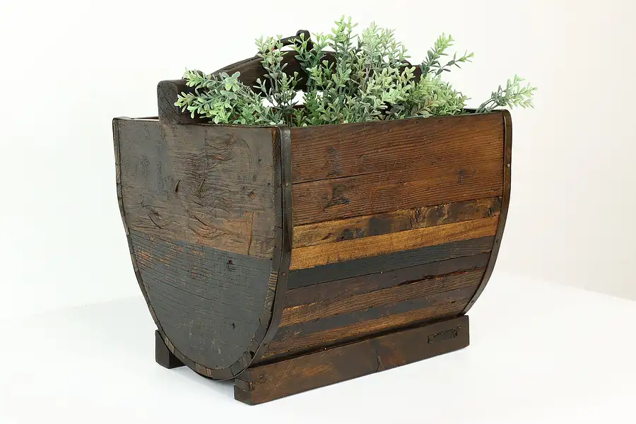 Main image of Chinese Antique Hardwood & Wrought Iron Water or Rice Bucket, Planter