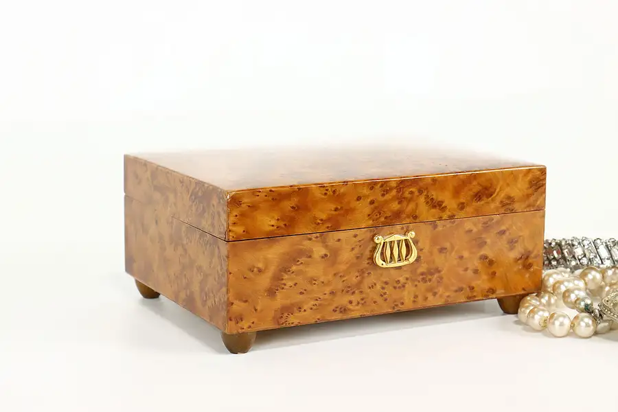 Main image of Swiss Vintage Maple Burl Music Box, The Trout, Reuge