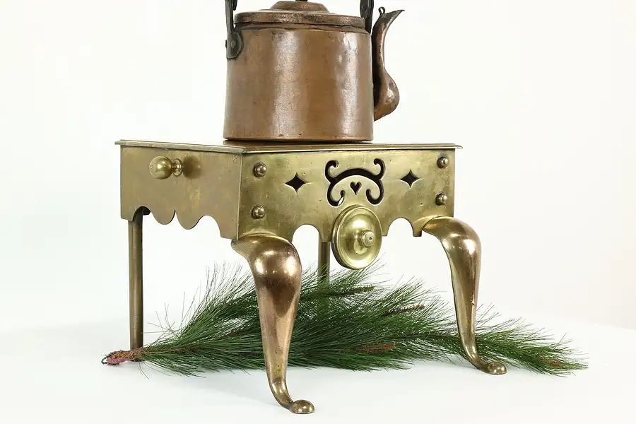 Main image of Victorian English Antique Brass Fireplace Hearth Trivet, Tea Kettle Stand