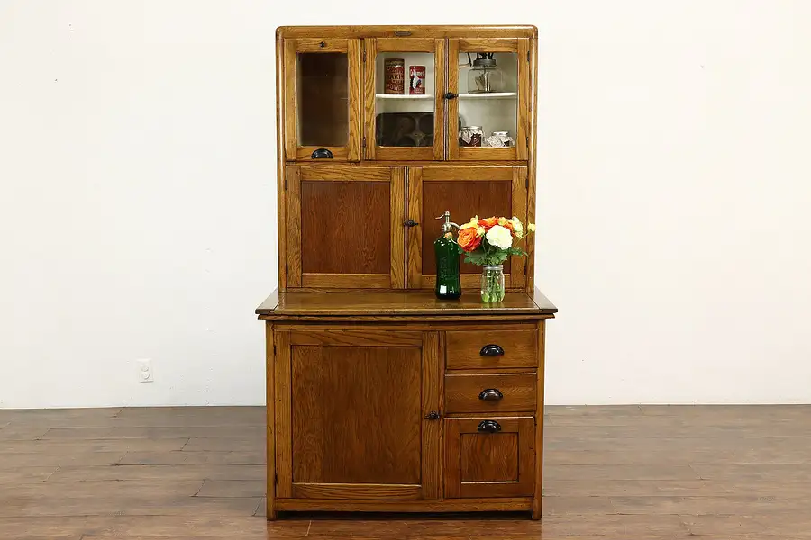 Main image of Farmhouse Antique Oak Kitchen Pantry Hoosier Cupboard, Napanee IN