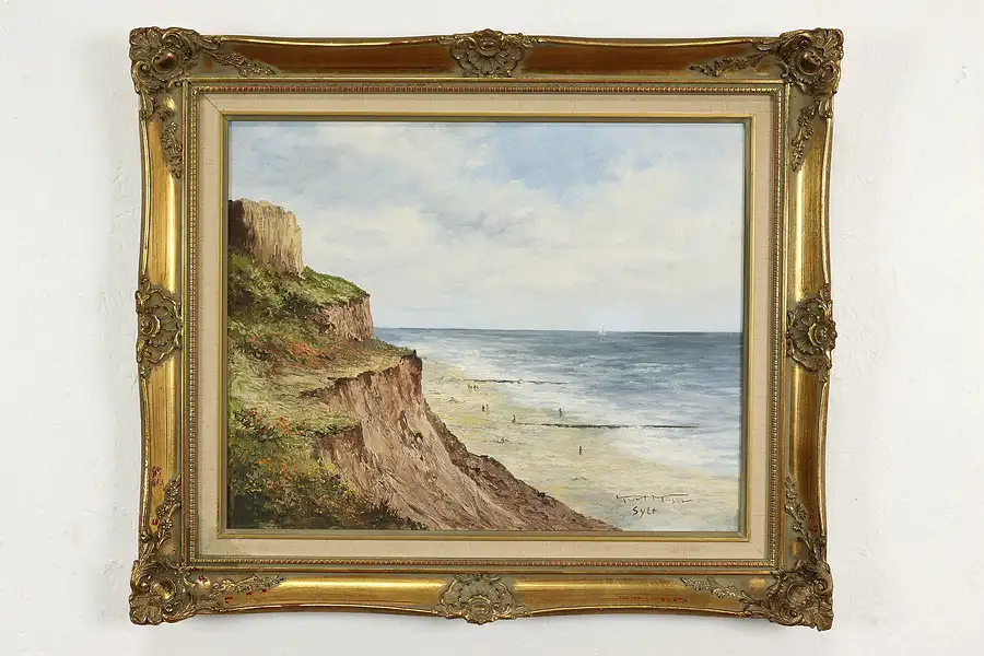 Main image of Beach at the North Sea, Germany Vintage Original Oil Painting, Moser 26"