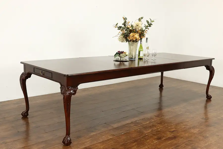 Main image of Mahogany Vintage 10' Banded Dining or Conference Table, 2 Leaves Hickory