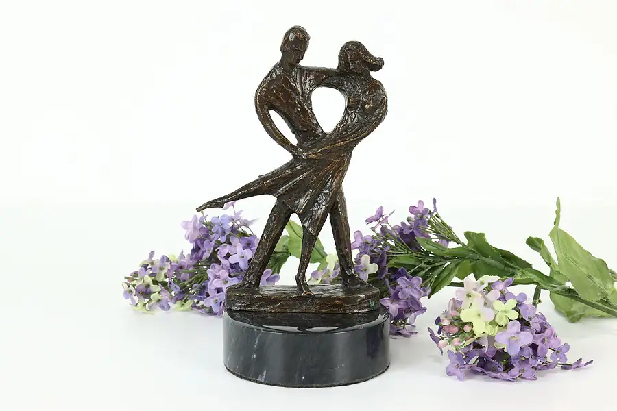 Main image of Dancing Couple Statue Bronze Vintage Sculpture, Marble Base, Numbered