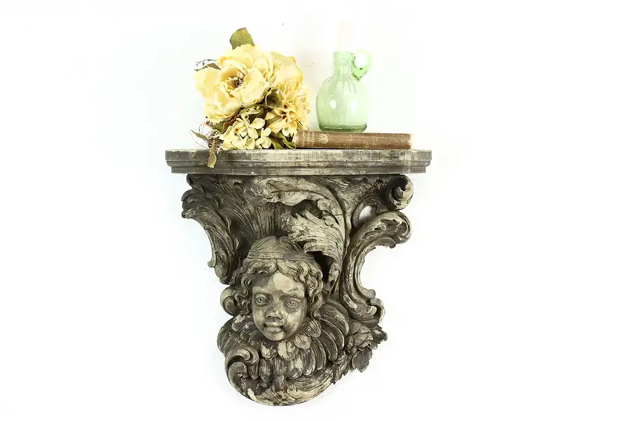 Main image of Renaissance Vintage Architectural Salvage Wall Bracket Shelf, Cherub