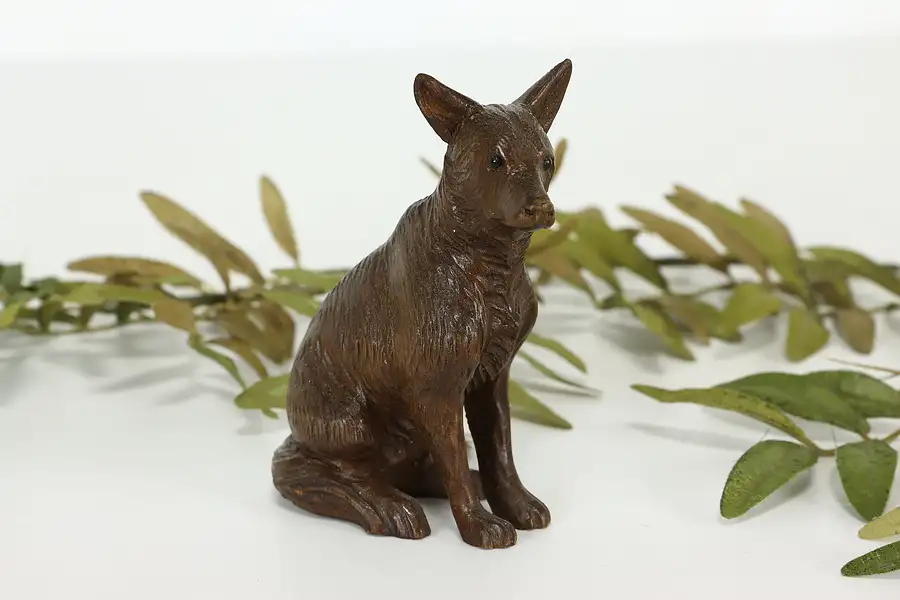 Main image of German Vintage Hand Carved German Shepherd Dog Sculpture, Folk Art Statue