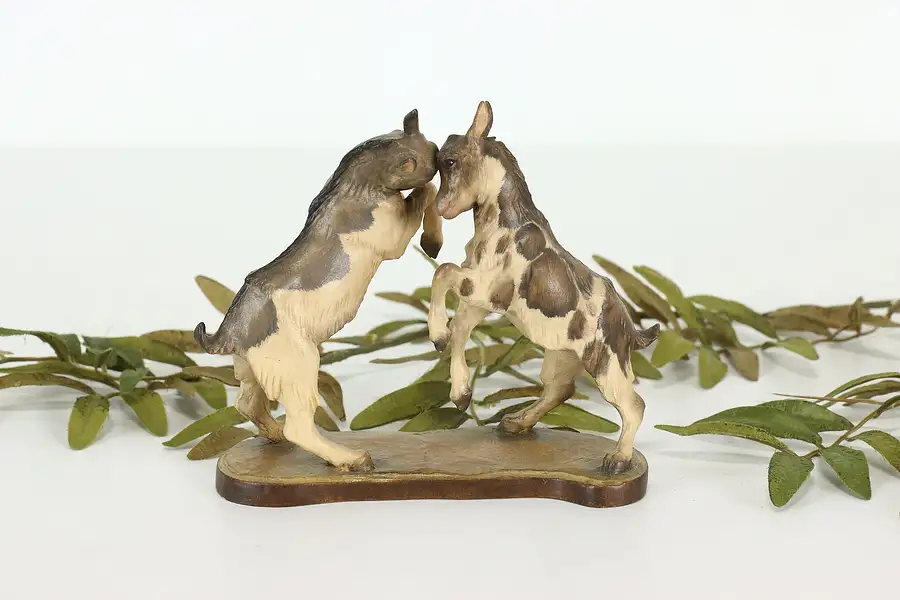 Main image of Hand Carved Vintage Baby Goats Playing Alpine Sculpture, Anri